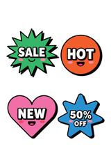 Hot New Sale Stickers with 50% Off and Heart Shape Emojis for Promotions