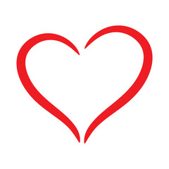 Elegant Open Bottom Red Heart Outline Calligraphic Sketch Shape Simple Love Symbol Element
