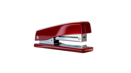 A red stapler isolated on a transparent background, ready for office work