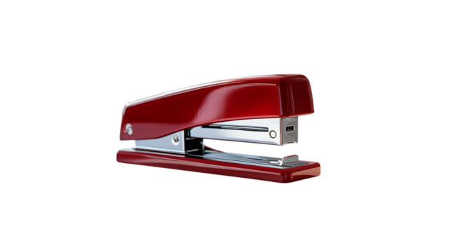 A red stapler isolated on a transparent background, ready for office work