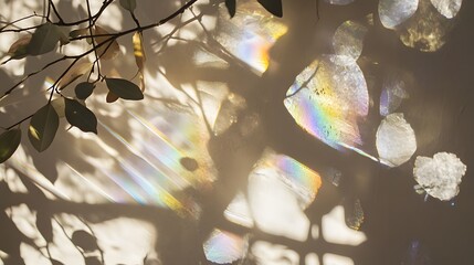 Abstract Plant Shadows Light Refraction Rainbow Wall