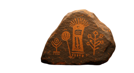 Ancient Rock Art Unveiled: A weathered rock reveals an ancient tapestry of symbols and figures. Timeless expression captured with historical intrigue. 
