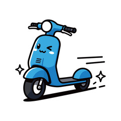 Cute Cartoon Blue Scooter Illustration Moving Fast with Speed Lines