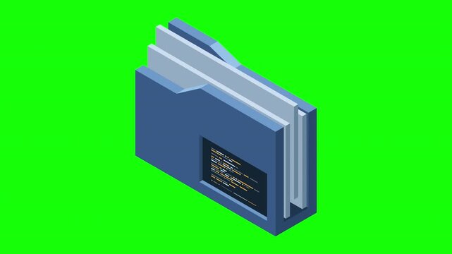 Isometric folder animation. Network folder. Shared folder. Cloud data storage. Database folder server technology. Isometric technology. 4K video animated in isometric style