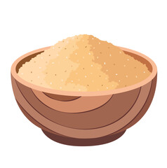 Brown Sugar in Wooden Bowl Illustration Isolated on White Background