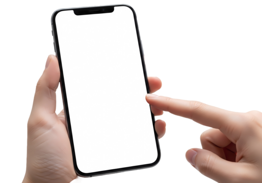 Engaging user experience Mockup of a hand interacting with a phone with a blank screen, ideal for app promotions