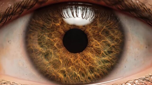 Detailed Macro Shot of a Hazel Human Eye with Visible Iris Pattern and Fine Texture Showing Anatomy for Medical Study and Ophthalmology Eye Care in Neutral Background Lighting