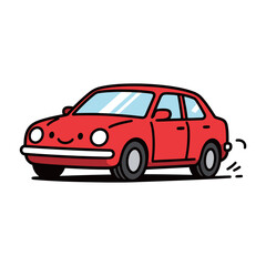 Cute Cartoon Red Sedan Car Driving Illustration with Tire Marks
