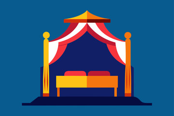 Illustration of a four poster bed with red curtains