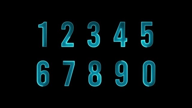 Neon glowing number count. 3D geometry shapes numerals. font alphabet and Motion graphics of number concept.