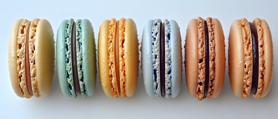 Delicious Colorful Macarons Pastry Dessert Row