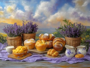 Delicious Bakery Pastries Lavender Still Life Photography