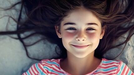 Happy Girl Lying on Sand Beach Summer Fun