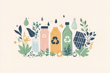 Fototapeta premium Ecofriendly products and renewable energy sources illustration, Generative AI.