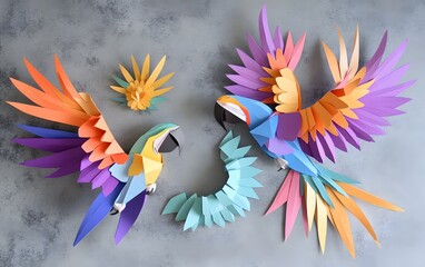 Vibrant Rainbow Macaw Paper Art Birds Colorful Wings