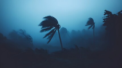 Moody Night Storm Scene Palm Trees Windy Weather