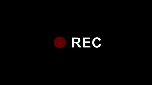 Records icon white text red circle blinking on black background. rec frame icon animation. record icon button Motion graphics of REC concept.