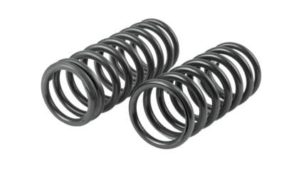 Two metallic coil springs on black background, displaying circular coiled structure