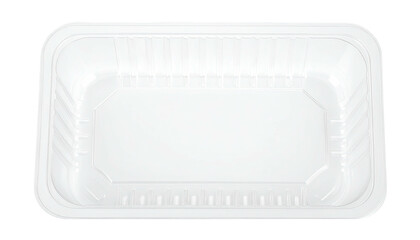 Empty white rectangular plastic food tray with textured walls