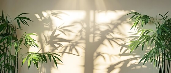 Sunlight Shadow on Wall with Bamboo Plants