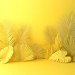 Vibrant Yellow Tropical Leaves Minimalist Background