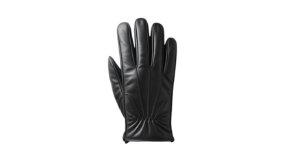 A single black leather glove with decorative stitching and stud accents, isolated on transparent background