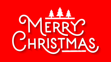 MERRY CHRISTMAS red vector hand lettering card with Christmas tree motifs