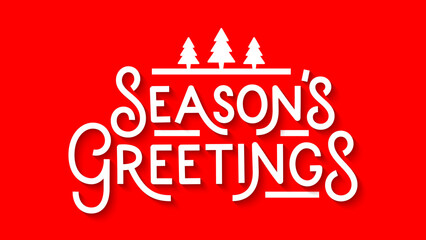 SEASON'S GREETINGS red vector hand lettering card with Christmas tree motifs