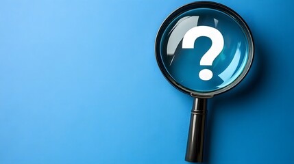 Magnifying Glass Question Mark Blue Background Mystery Concept