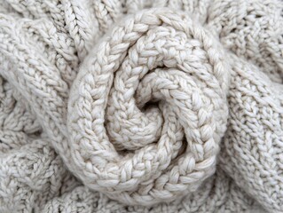 Cream Knitted Wool Texture Close Up Spiral Pattern