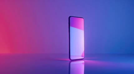 Futuristic smartphone mockup with colorful gradient background for tech design. Horizontal banner. Copy space. Template with smartphone