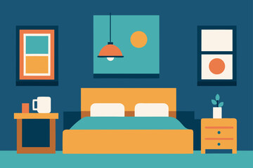 Illustration of a bedroom interior with furniture