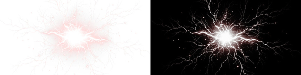 Discover vibrant plasma arcs and thunderbolts in a transparent PNG overlay for electrifying photo...