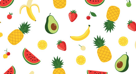 A vibrant and colorful fruit pattern featuring a variety of fresh and delicious fruits.