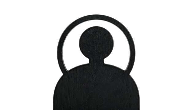 Silhouette of a person with a halo, rendered in a flat, dark graphic