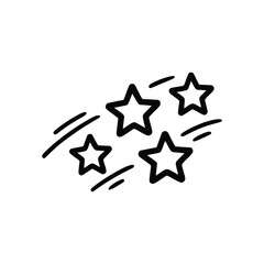 Simple hand drawn sketch of four shooting stars streaking across a white background
