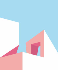 Minimalist architecture, abstract buildings with pastel colors. Stock Illustration