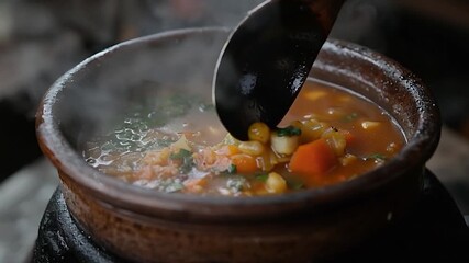 Hearty Vegetable Stew Simmering in a Rustic Pot. - Powered by Adobe