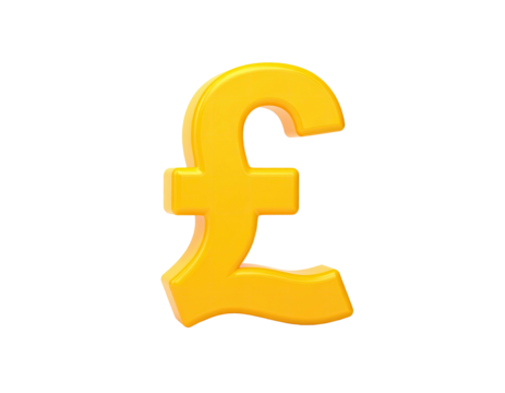 A glossy, golden, three-dimensional Pound sign floats isolated on a black background