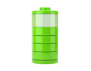 A green and white battery icon, showing a charge of about 75%, isolated