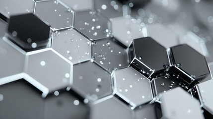 Abstract Metallic Hexagons: A Modern Texture with Water Droplets in Monochromatic Silver Tones