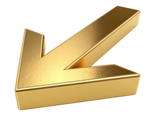 Gold Arrow Pointing Down Left Angled View Golden Directional Sign Icon Indicating Movement Navigation