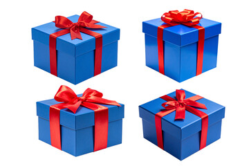 collection of Bule Gift Box with red Ribbon Isolated White background.