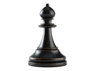 Black Wooden Bishop Chess Piece on Transparent Background Ready for Game Integration