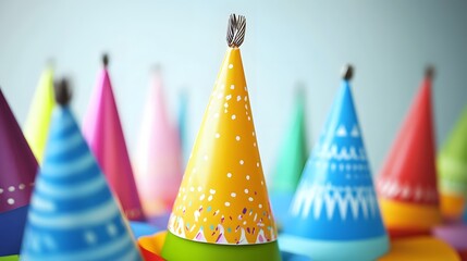 Colorful party hats, celebration background for festive birthday or holiday event decorations