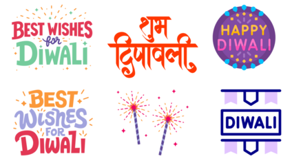 Traditional Diwali Graphic Set | Diyas, Lamps, and Festival Elements Vector, Happy Diwali Greeting Card Set | Festive Wishes and Typography Vector Bundle, Diwali Icon Set | Diya, Firecracker, Lantern,