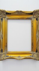 Ornate gold frame with grunge detailing on a white background, blank interior space