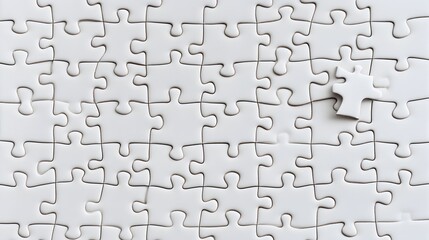 Blank white jigsaw puzzle, completion concept, with one piece not in place