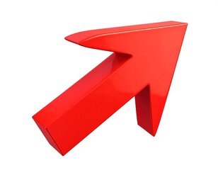 Red 3D arrow pointing upward and to the right, glossy finish, isolated on white