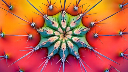 Vibrant Echinocactus Grusonii Barrel Cactus Spikes Detail and Colorful Background